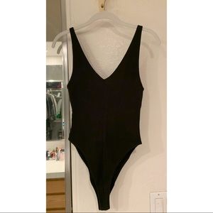 Black V-neck bodysuit